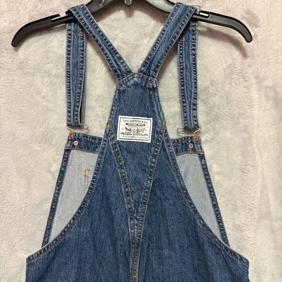 Levi Two Horse Brand Shortalls Womens Sz S Dark Blue Denim Cotton Bib Overalls - Picture 7 of 11